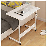 Мобільний стіл 80×40см, регулювання висоти, на колесах, білий приліжковий столик для ноутбука STL03WZ2, фото 3