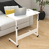 Мобільний стіл 80×40см, регулювання висоти, на колесах, білий приліжковий столик для ноутбука STL03WZ2, фото 9
