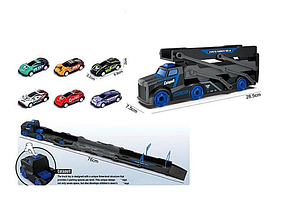 Набір ігровий трейлер трансфомер колесо трек 6 металевих машин Жовтий, фото 4