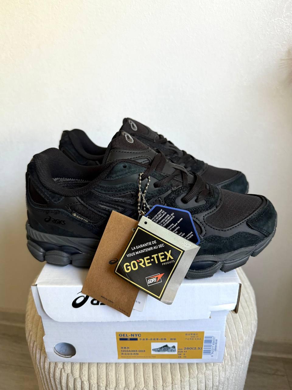 Asics Gel NYC Gore-Tex Black Термо чоловічі кросівки Асікс Гель Нук чорні з білим лого замша шкіра текстиль Горе Тех осінь зима