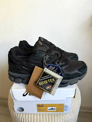 Asics Gel NYC Gore-Tex Black Термо чоловічі кросівки Асікс Гель Нук чорні з білим лого замша шкіра текстиль Горе Тех осінь зима, фото 1