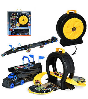 Набір ігровий трейлер трансфомер колесо трек 6 металевих машин Жовтий, фото 1