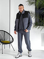 Чоловічий теплий спортивний костюм трійка на флісі. 46-48, 50-52, 54-56, 58-60. Хакі/чорний/графіт
