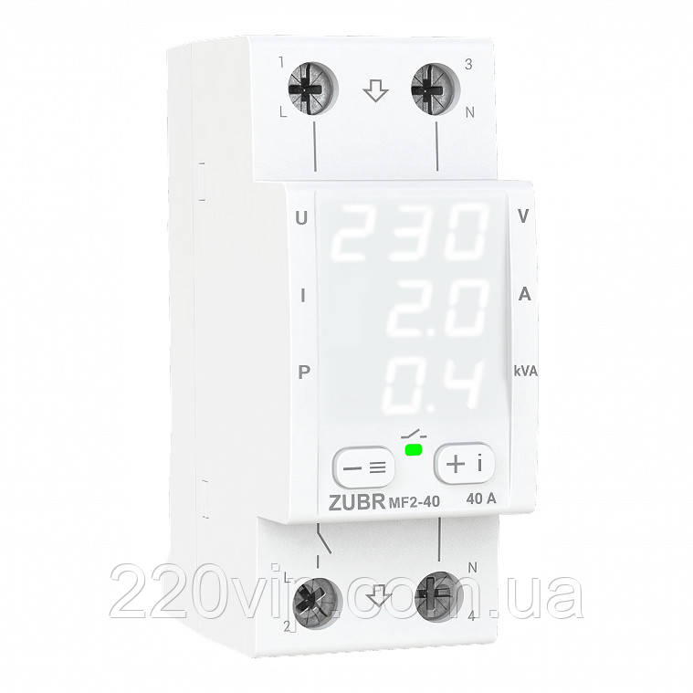 Багатофункціональне реле ZUBR MF2-40 white на 4 клемі реле контролю та захисту від перенапруги ЗУБР, відсікач, бар'єр, фото 1