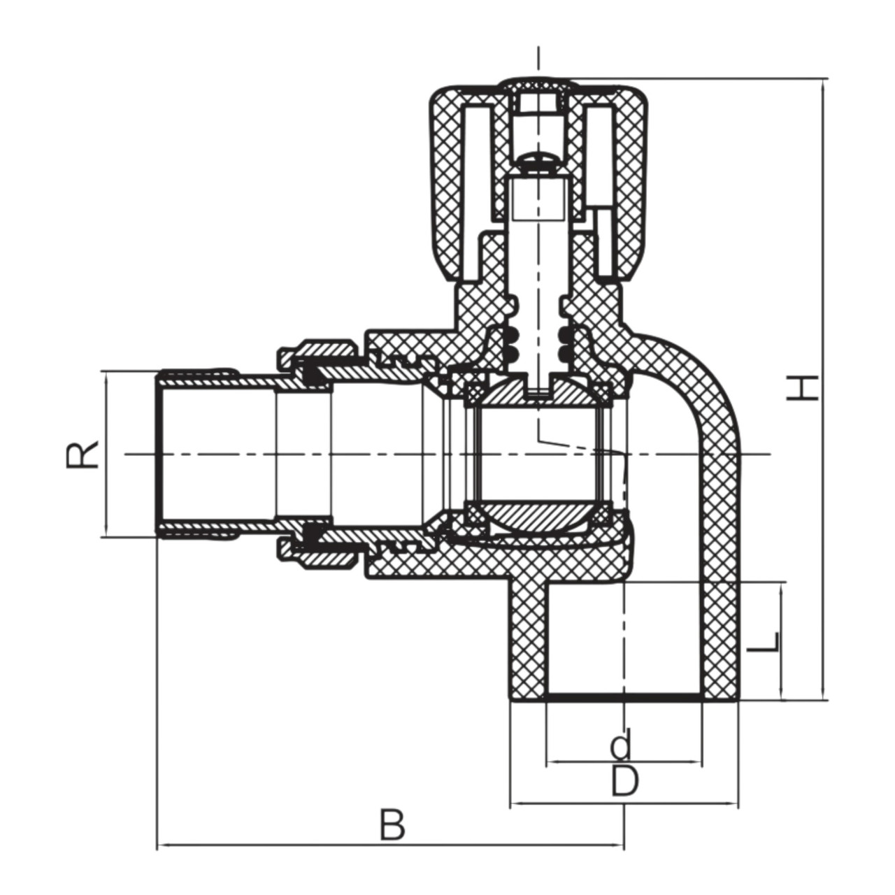 Кран радіаторний кутовий з антипротіканням KR