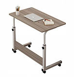 Мобільний стіл 80×40см, регулювання висоти, на колесах, приліжковий столик для ноутбука STL03WZ4 ДСП дуб Сонома, фото 4