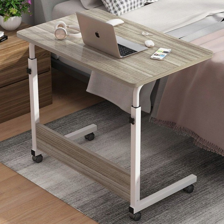 Мобільний стіл 80×40см, регулювання висоти, на колесах, приліжковий столик для ноутбука STL03WZ4 ДСП дуб Сонома, фото 1