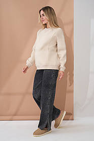 Широкі джинси для вагітних Kloe чорні зі сніжним ефектом