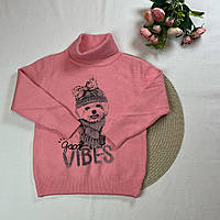 Детский гольф - водолазка для девочки розового цвета с рисунком размер 92