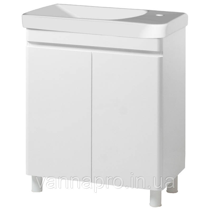 Тумба підлогова ЮВВІС Vivace ТН-1 біла глянцева з умивальником Vivace Mini 55 см, фото 1