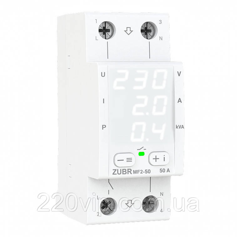 Багатофункціональне реле ZUBR MF2-50 white на 4 клемі реле контролю та захисту від перенапруги ЗУБР, відсікач, бар'єр, фото 1