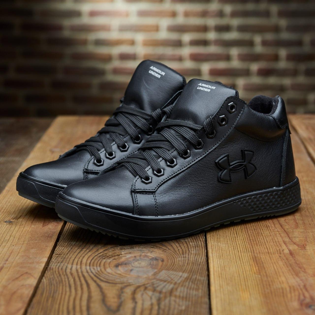 Зимові чоловічі шкіряні черевики, кросівки чорні утеплені з натуральної шкіри на хутрі на зиму для чоловіків, розмір 40-45, фото 1