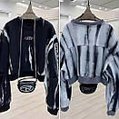 Стильний укорочений світшот на флісі модна толстовка чорно-білий тай-дай, фото 2