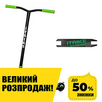Дитячий трюковий самокат (колеса PU 100 мм, кермо89см, алюм+сталь) iTrike SR 2-068-1-BGR Чорно-зелений