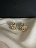 Сережки гвіздки пусети Шанель / позолота 18К, фото 7
