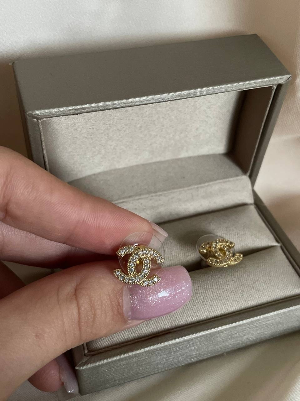 Сережки гвіздки пусети Шанель / позолота 18К, фото 1