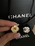 Сережки Шанель квіточки / біла емаль, позолота 18К, фото 10