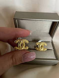 Сережки гвіздки Шанель покриття золото 18К, фото 2