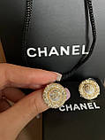 Сережки Шанель гвіздки з дрібними перлинами та цирконами, фото 8