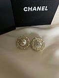 Сережки Шанель гвіздки з дрібними перлинами та цирконами, фото 5