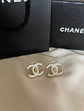 Сережки Шанель пусети перламутрові покриття золото18К, фото 4