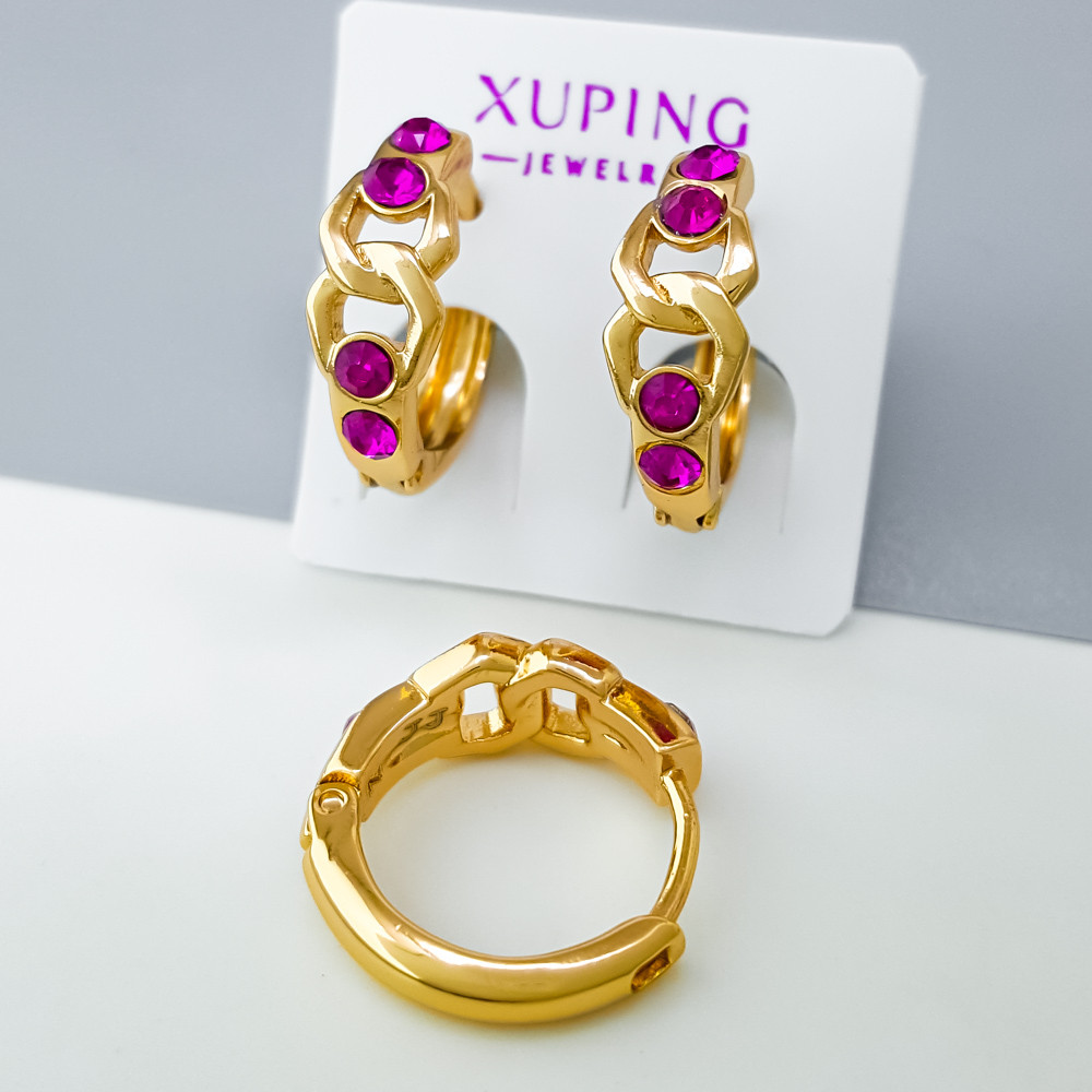 Сережки Бескінечність з малиновим Swarovski, медзолото Xuping позолота 18K, фото 1