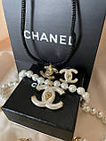 Комлект Шанель - сережки та підвіска-чокер із перлами в позолоті 18К, фото 7