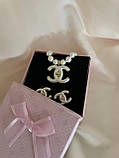Комлект Шанель - сережки та підвіска-чокер із перлами в позолоті 18К, фото 4