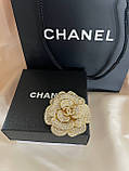 Брошка Шанель камелія покриття золото 18К з цирконами, фото 5