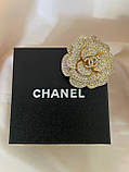 Брошка Шанель камелія покриття золото 18К з цирконами, фото 6