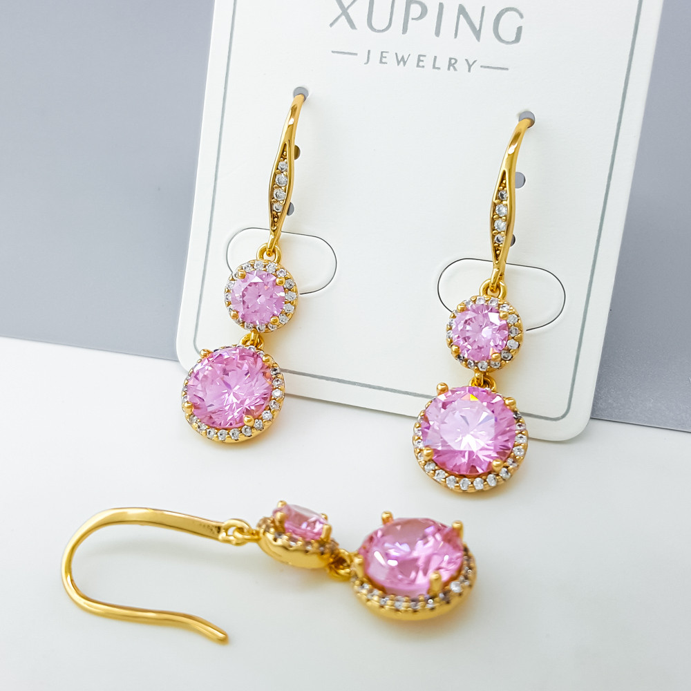 Сережки Петля з рожевим цирконієм; медичне золото Xuping 18К, фото 1
