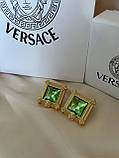 Сережки Версачі позолота 18К з великим зеленим каменем, фото 9