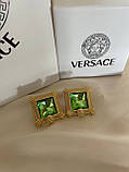 Сережки Версачі позолота 18К з великим зеленим каменем, фото 10