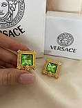 Сережки Версачі позолота 18К з великим зеленим каменем, фото 3
