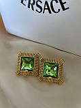Сережки Версачі позолота 18К з великим зеленим каменем, фото 8