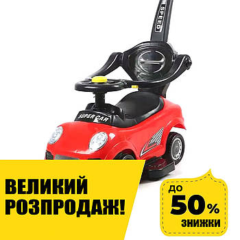 Каталка-толокар з батьківською ручкою (музика, світло) Bambi M 5784-3 Червоний