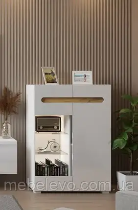 Комод Б'янко вітрина 2Д 1140х801х400мм білий глянець + дуб сонома Світ Меблів, фото 1