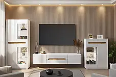 Комод Б'янко вітрина 2Д 1140х801х400мм білий глянець + дуб сонома Світ Меблів, фото 2