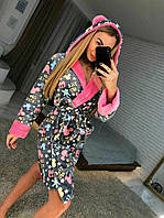 Теплий жіночий домашній халат з Міккі Маусом з вушками на капюшоні, короткий жіночий халат