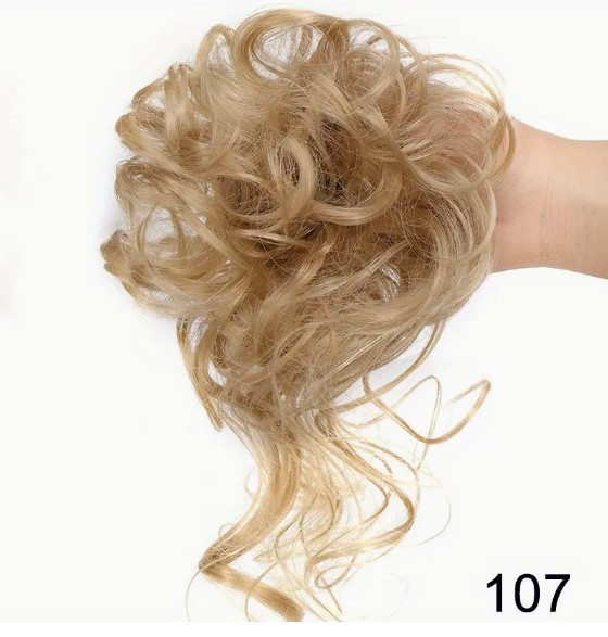 Резинка-шиньйон для волосся – блондин золотий обʼємний пучок  з пасмами, фото 1