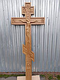 Різьблений хрест на могилу. Хрест із дуба, 1.4 м + 40 см в землю, фото 2