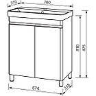 Тумба підлогова ЮВВІС Vivace ТН-1 біла глянцева з умивальником Vivace Mini 70 см, фото 3