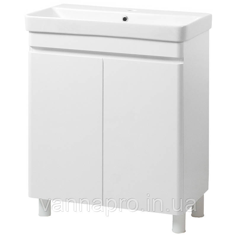 Тумба підлогова ЮВВІС Vivace ТН-1 біла глянцева з умивальником Vivace Mini 70 см, фото 1