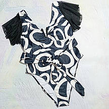 Купальник суцільний. Чорний. Геометричний принт у стилі оп-арт. Великі розміри., фото 4