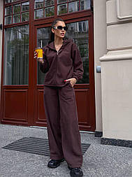 Жіночий теплий спортивний костюм з полар-флісу – худі з блискавкою + штани палаццо