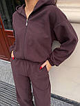 Жіночий теплий спортивний костюм з полар-флісу – худі з блискавкою + штани палаццо, фото 4