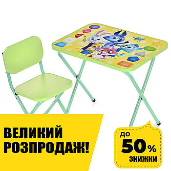 Столик зі стільцем Bambi дитячий складний M 5964-5 Звірята Зелений