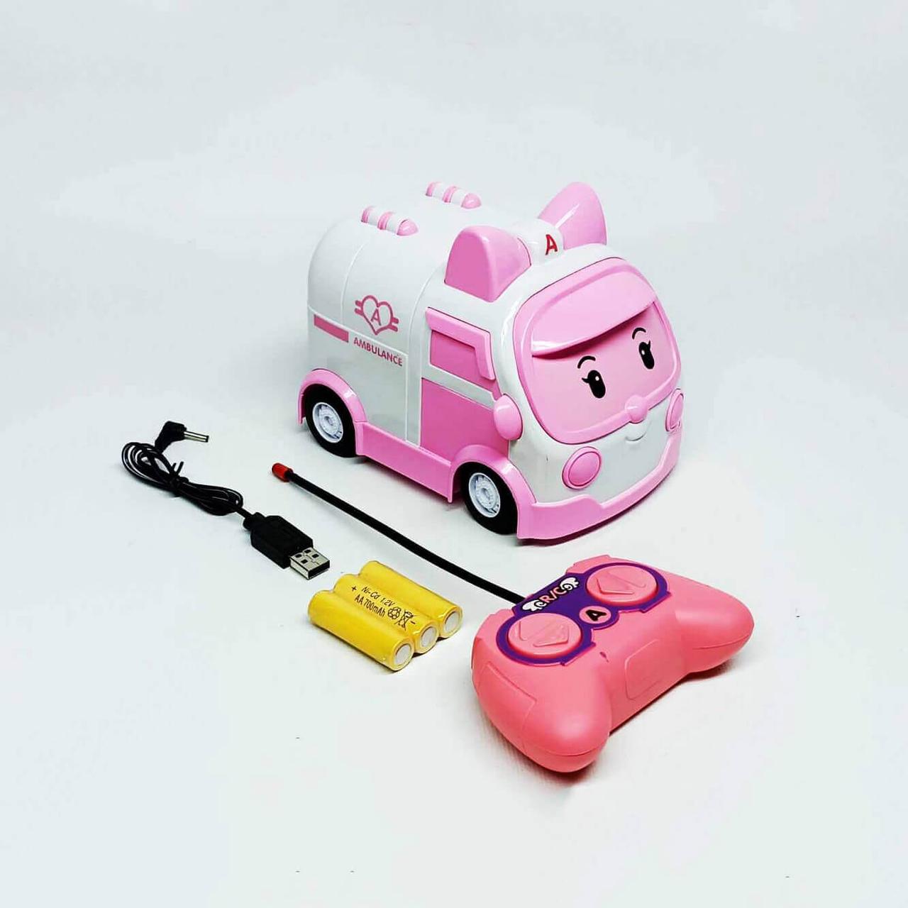 Машинка на радіокеруванні Робокар Полі Ембер 17 см — рожева швидка допомога 180-2A, фото 1