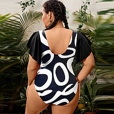 Купальник суцільний. Чорний. Геометричний принт у стилі оп-арт. Великі розміри., фото 3