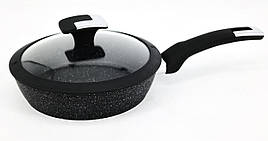 Сковорода глибока A-Плюс 24 см із силіконовою кришкою, мармурове покриття